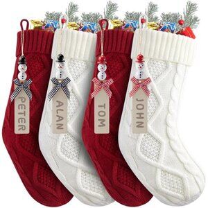 Christmas Stockings - 4 Large18 Inches Hanging Stockings with DIY Snowman